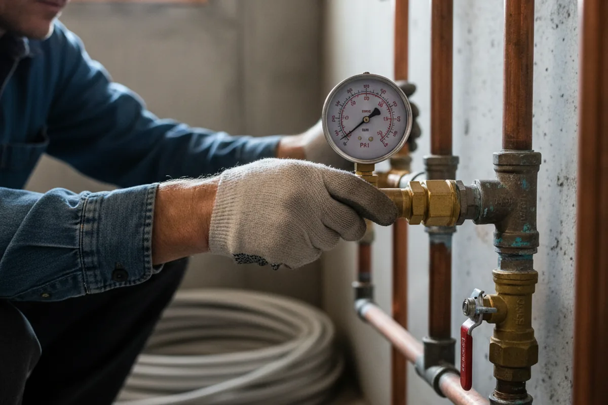 Pressure testing a repaired line during Water Line Repair in Round Lake